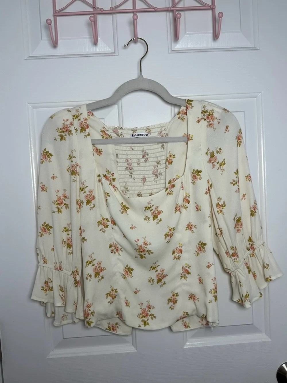 NWOT Reformation Ana Top in White/Cream Floral Print